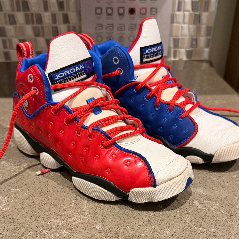 Jordan Kids White, Red and Blue Sneakers